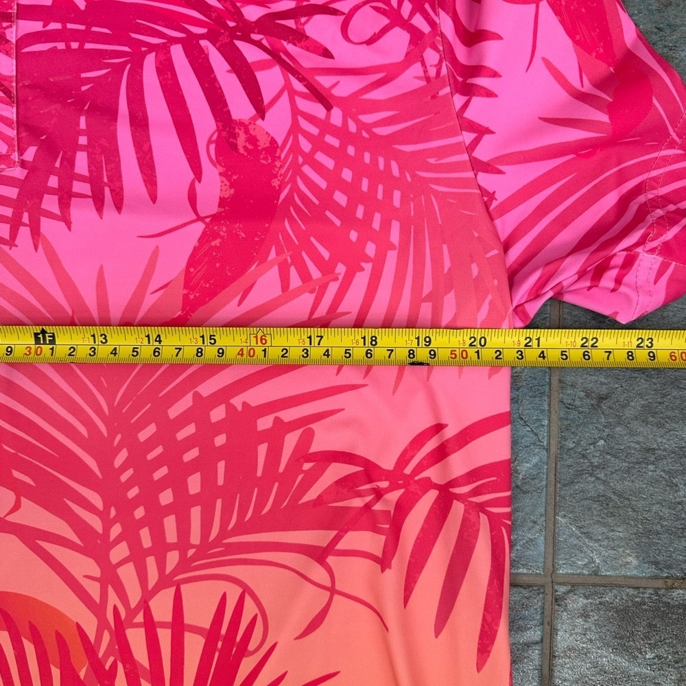 Birdie Bound Polo Shirt Medium Pink Tropical Performance Golf Stretch Casual‎ - Picture 6 of 7